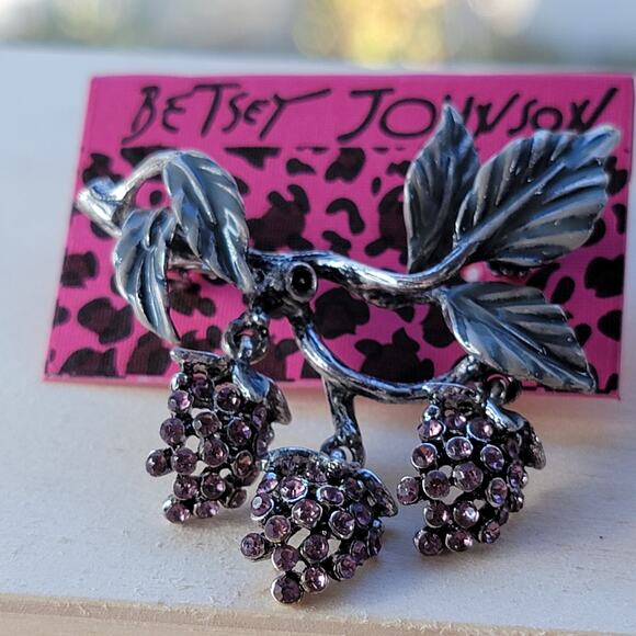 Purple Grape Cluster Brooch with Rhinestone Accents - Picture 2 of 15